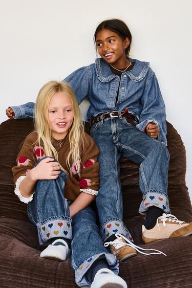 DENIMSKJORTE MED KRAVE OG PUFÆRMER - blå fra Zara