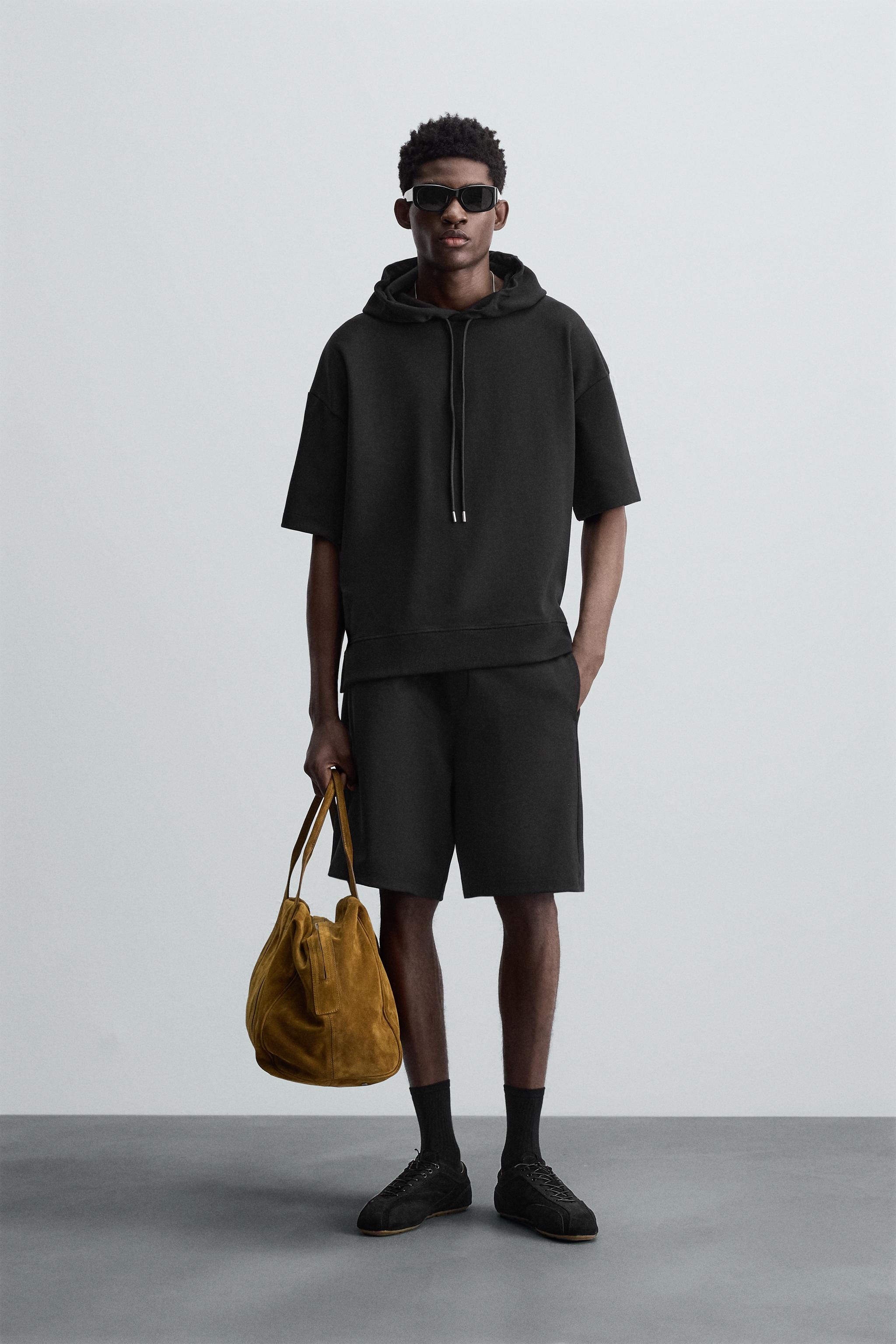 これ以上お値下げしません　Ribbed Short Hoodie ネイビー QUARTER ZIP POUCH POCKET SWEATSHIRT - Anthracite grey | ZARA