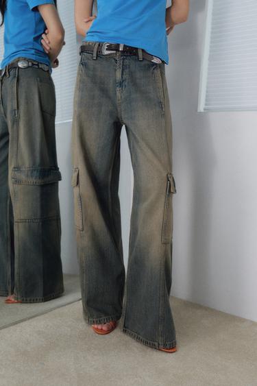 TRF MID-WAIST CARGO JEANS - Blue by Zara