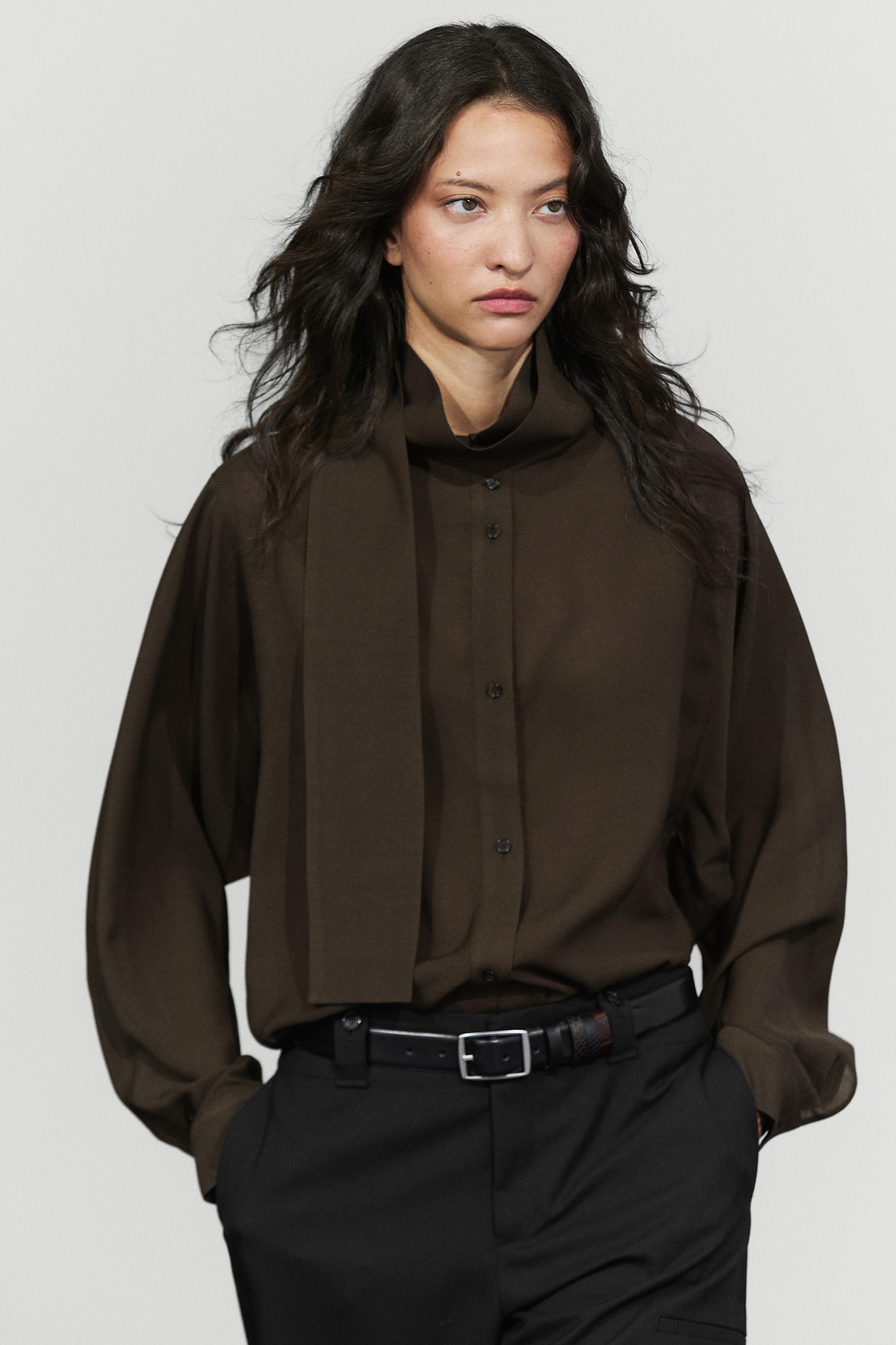 Semi-sheer shirt with tie detail