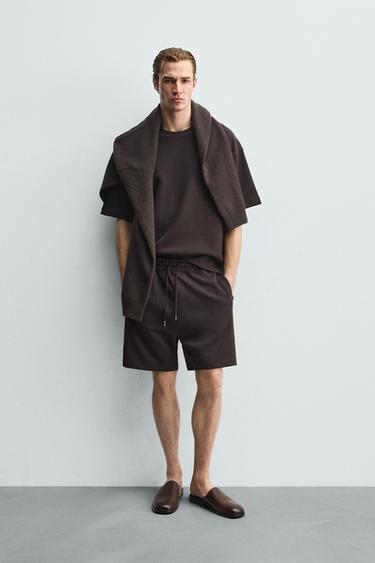 JOGGER-BERMUDASHORTS RELAXED FIT INTERLOCK - Dunkelbraun von Zara