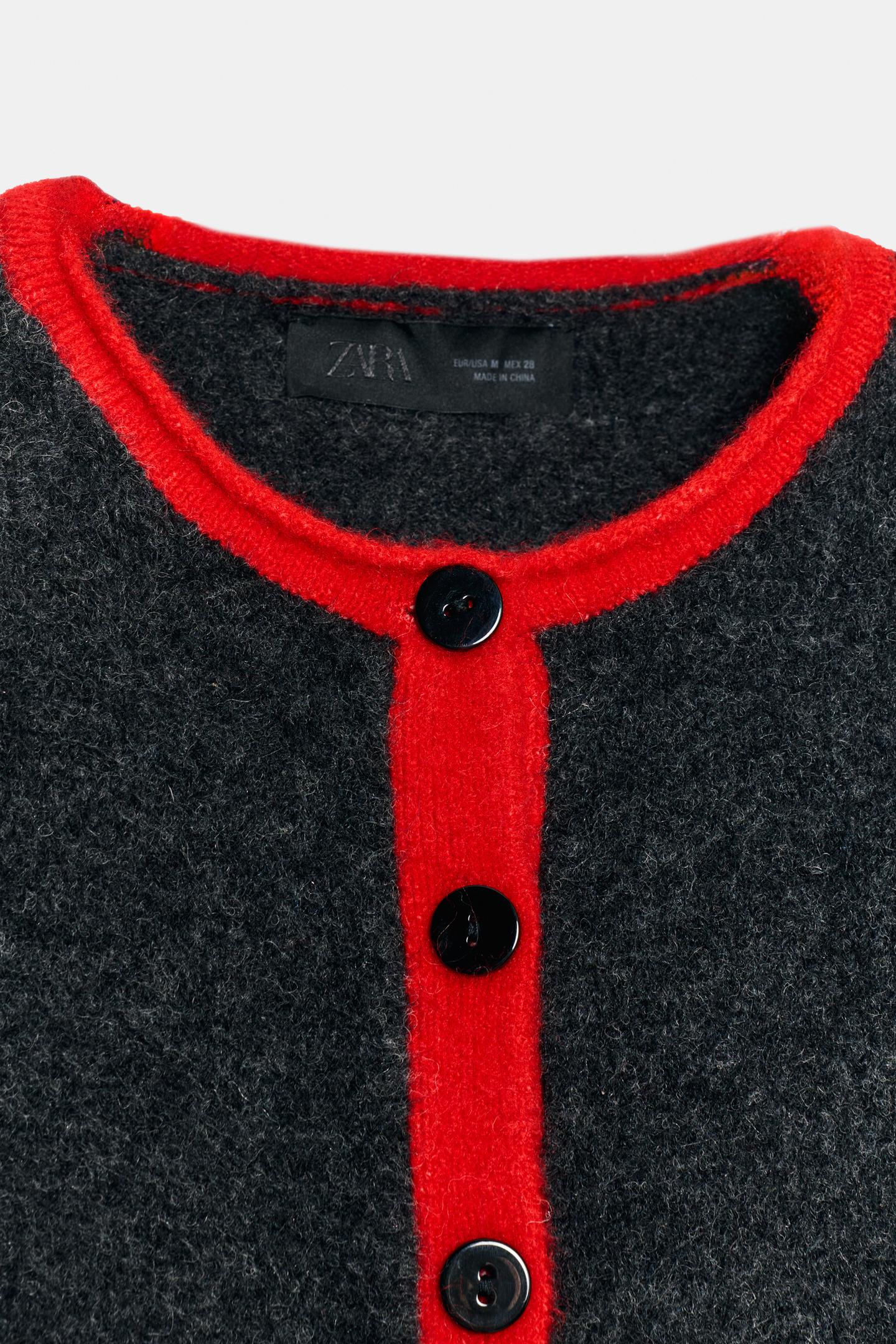 Женский кардиган Zara Color Block, цвет: Серый / Синий — фото 8