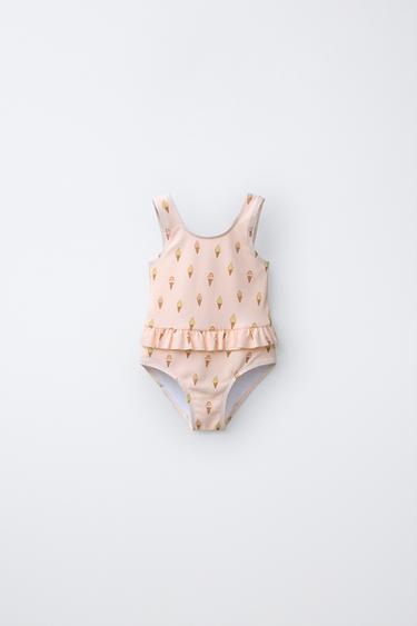 1-6 ЖАС/ БАЛМҰЗДАҚ БАСПАСЫ БАР ШОМЫЛУ КИІМІ - Қызғылт Zara компаниясынан - Сурет 0