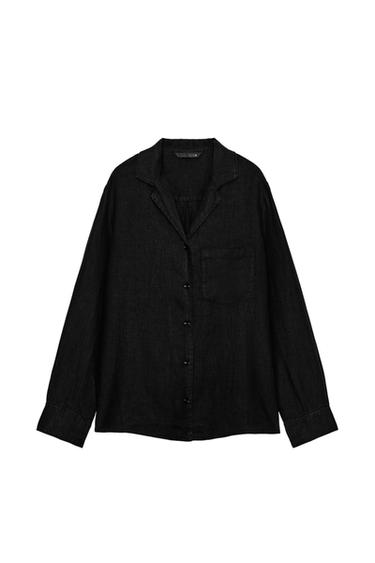 CAMISA LINO 100% BOLSILLO ZW COLLECTION - Negro de Zara