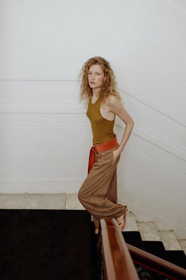 STRIPED WIDE-LEG TROUSERS - Caramel by Zara - Image 2
