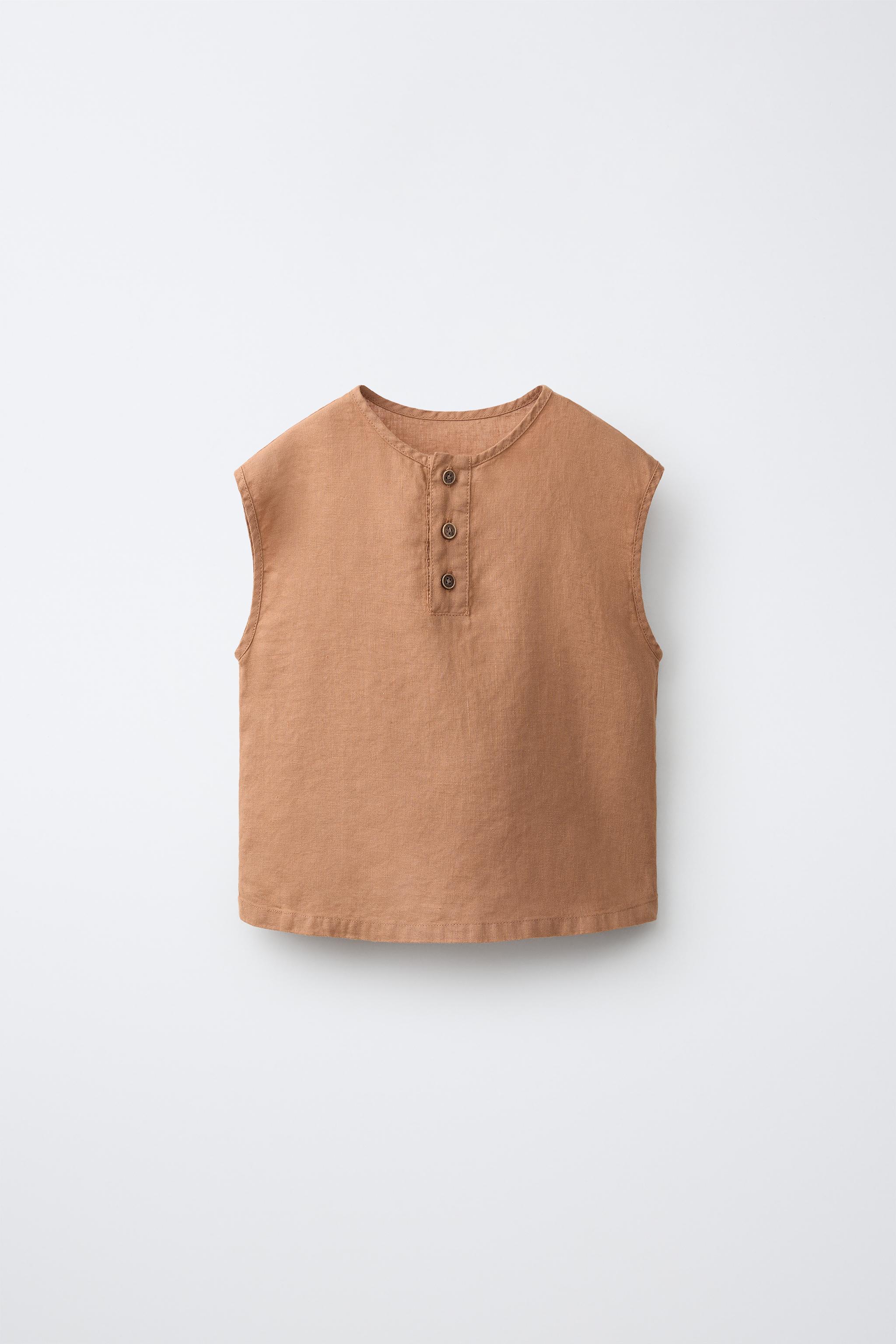 トップス SUMMER WOOL SLEEVELESS SHIRT 100% LINEN SLEEVELESS SHIRT - Russet | ZARA Georgia
