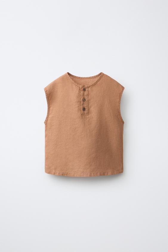 100% LINEN SLEEVELESS SHIRT - Russet by Zara - Image 0