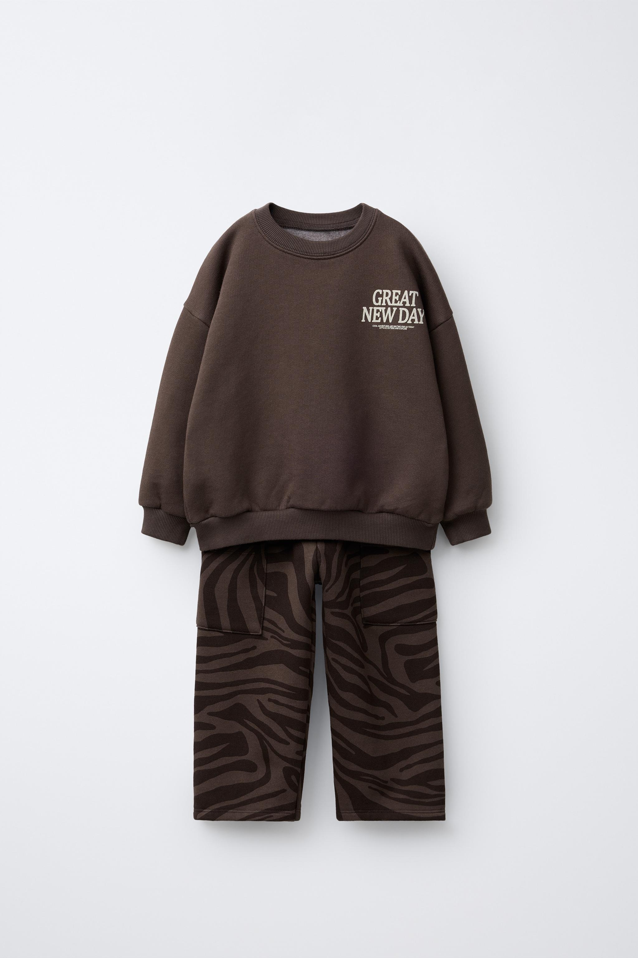 PRINTED JOGGING SWEATSHIRT AND PANTS SET - Khaki | ZARA United States