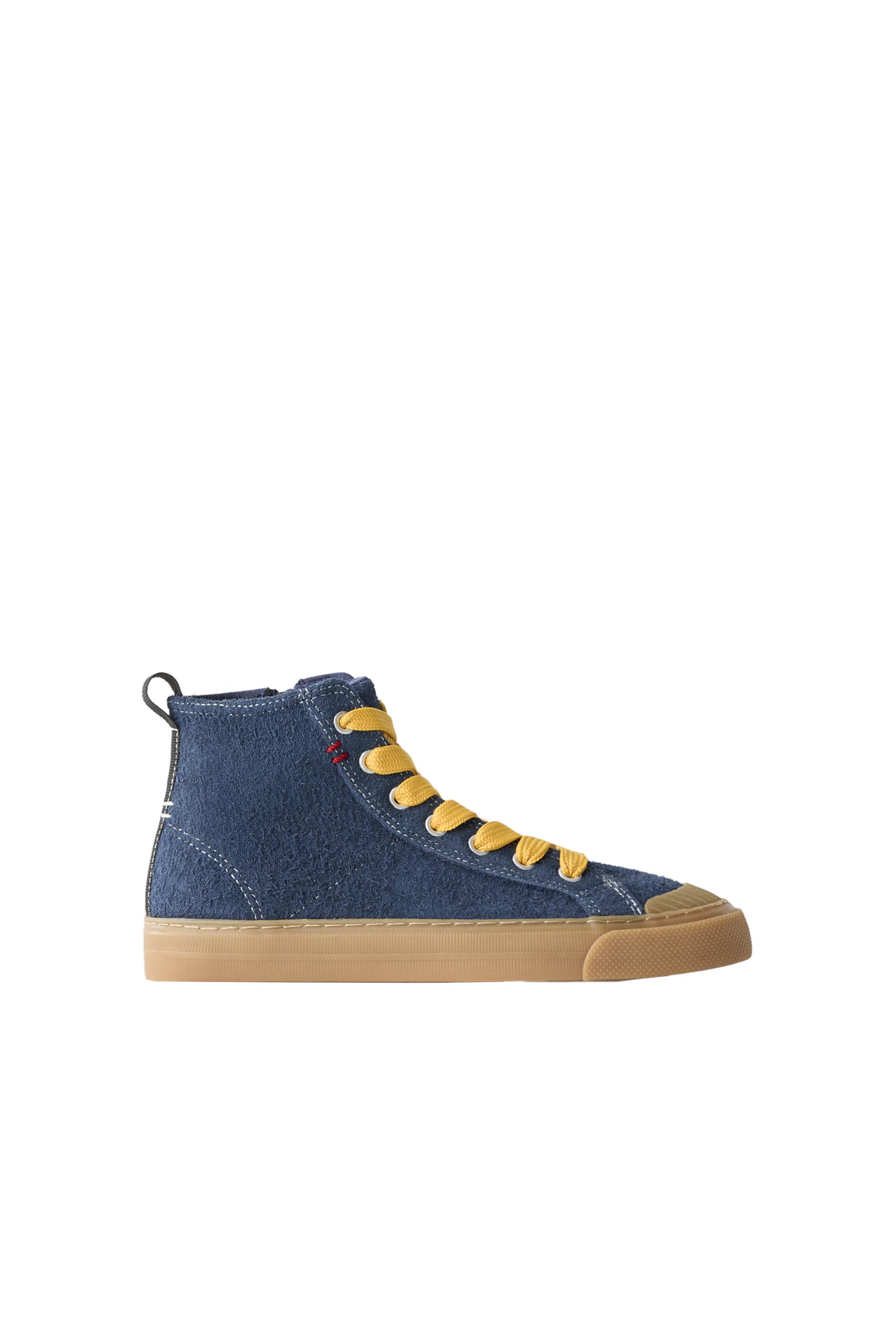 LEATHER HIGH-TOP SNEAKERS - Blue | ZARA United States