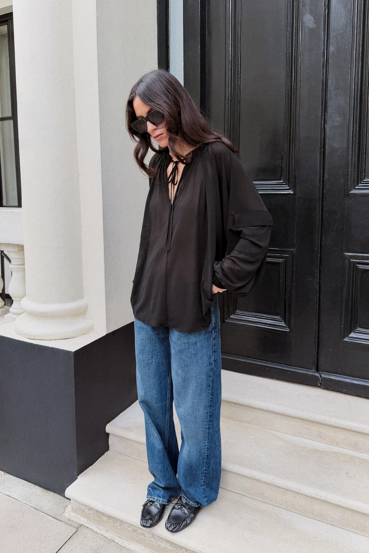 VOLUMINOUS SHEER SHIRT — Black
