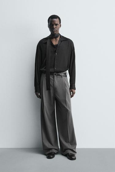بنطلون WIDE FIT بثنيات - رمادي الخاص بـ Zara - صورة 0