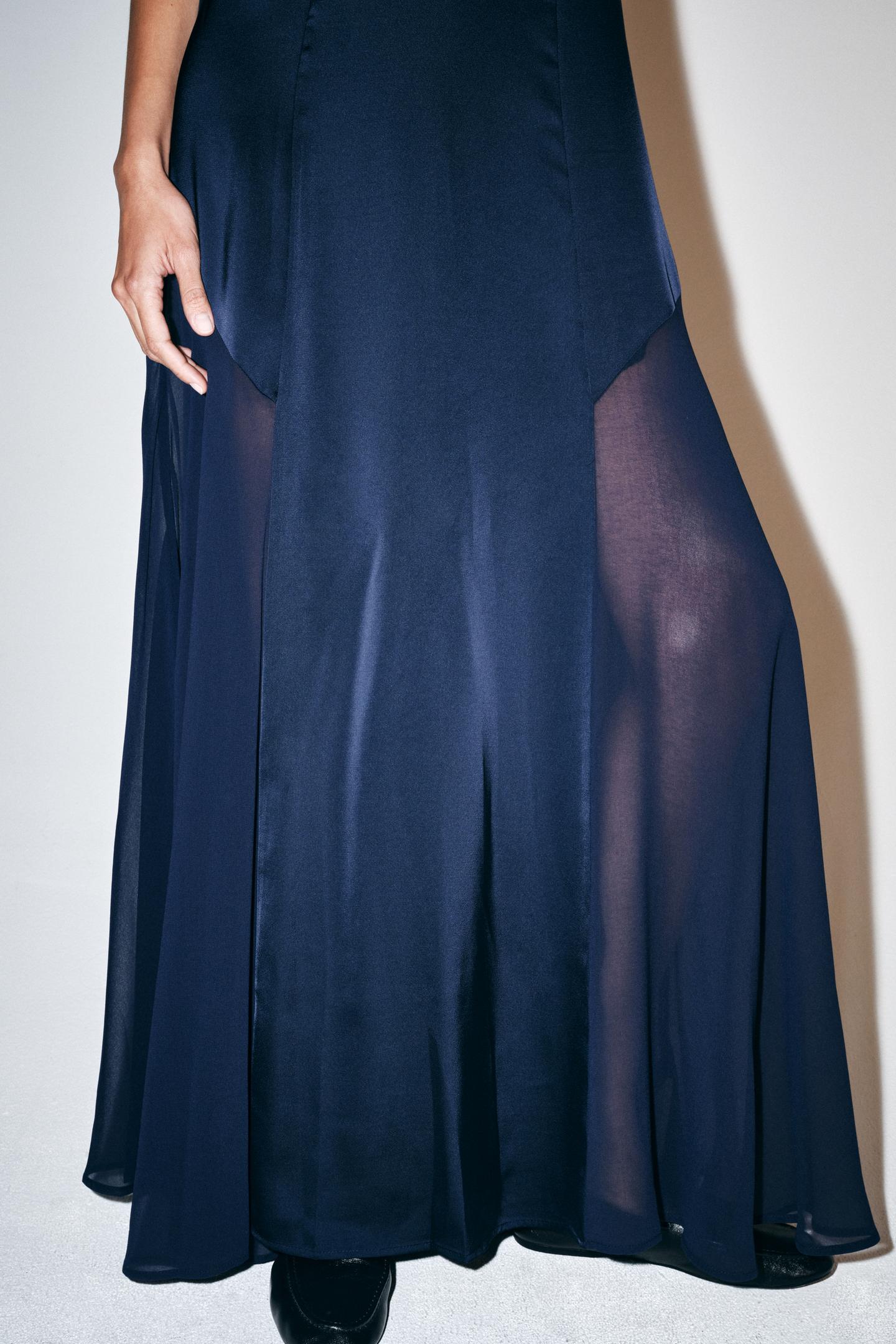 Женское платье Zara ZW Collection Satin Maxi, цвет: Тёмно-синий — фото 6
