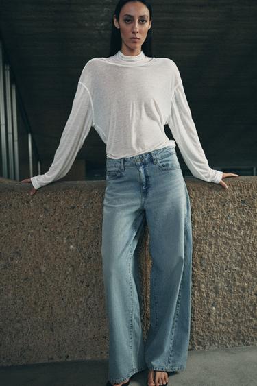 Zara ZW COLLECTION MID-RISE LOOSE BARREL JEANS - Light blue