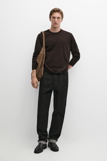 Zara 100% merino wool knit round neck sweater - Brown - Image 0