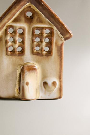 CERAMIC HOUSE CHRISTMAS TEALIGHT HOLDER - Brown by Zara - Image 3