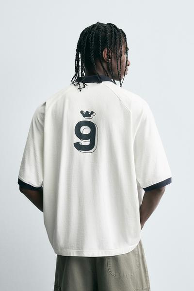 RETRO FOOTBALL PRINT POLO SHIRT