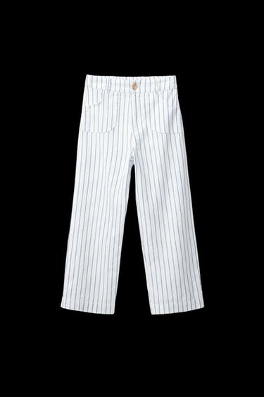 Zara STRIPED LINEN BLEND PANTS - Blue - Image 0
