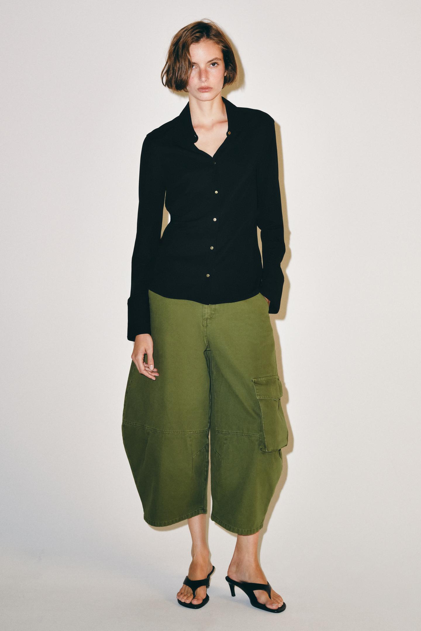 Женская рубашка Zara Gold Button Shirt ZW Collection, цвет: Чёрный