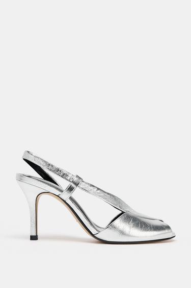 LEATHER OPEN-TOE SANDALS - Silver by Zara