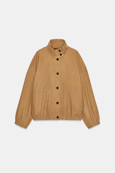 LEDER-BOMBERJACKE ZW COLLECTION LIMITED EDITION - Mittleres Camel von Zara