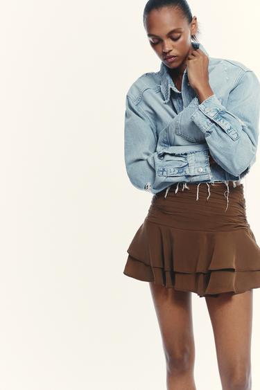 Zara RUFFLE SKORT - Chocolate brown