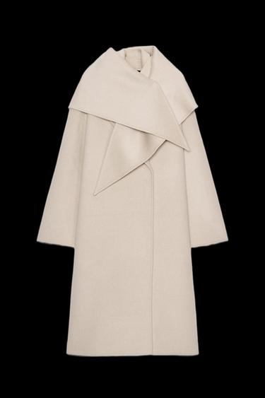 Zara OVERSIZED WOOL BLEND SCARF COAT ZW COLLECTION - Ecru