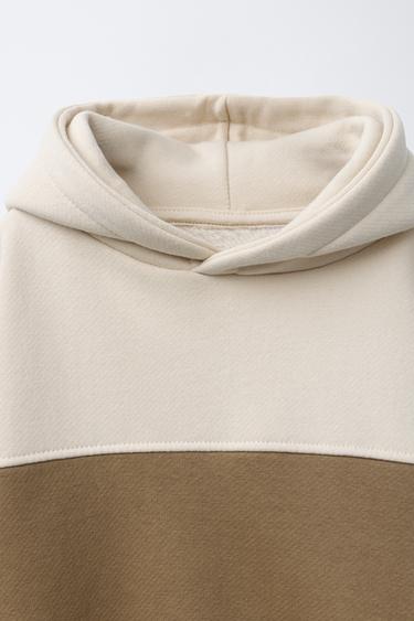 COLOUR BLOCK HOODIE WITH LABEL - Light beige by Zara - Image 2