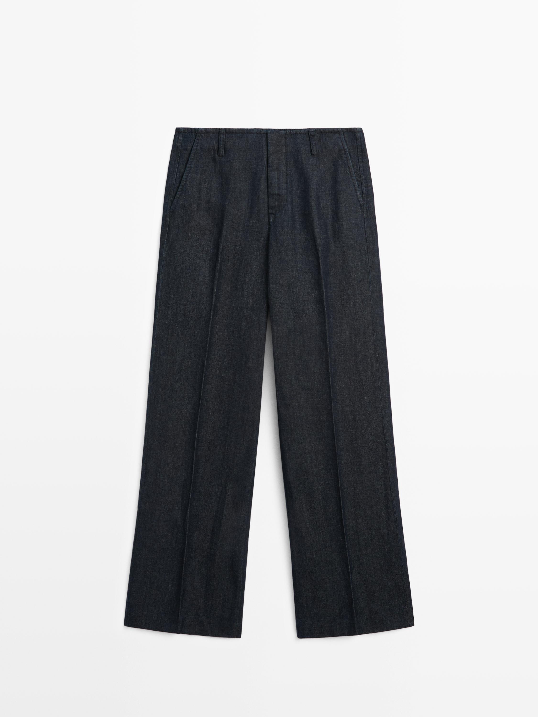 Wide-leg linen blend trousers