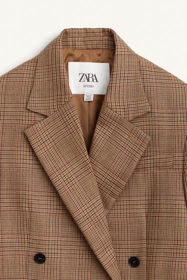 VESTE À CARREAUX 100 % LAINE ÉDITION LIMITÉE - Marron de Zara - Image 5