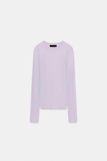 FINE KNIT SEMI-SHEER TOP - Lilac by Zara