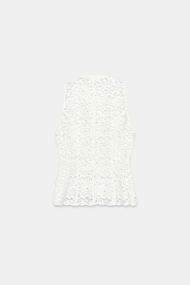 TOP GUIPURE À BRANDEBOURGS - Blanc de Zara - Image 4