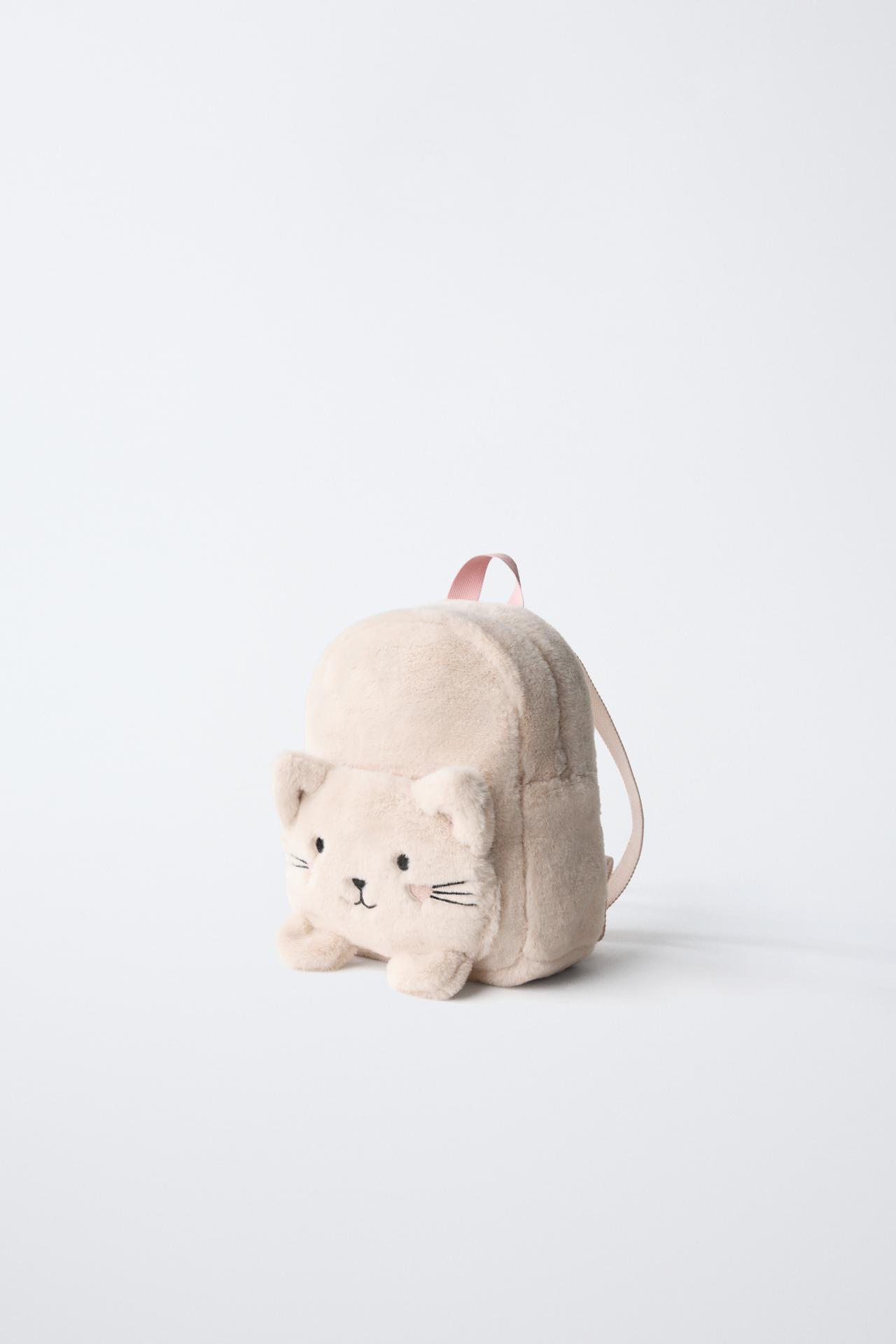 FAUX FUR KITTEN BACKPACK — Off White