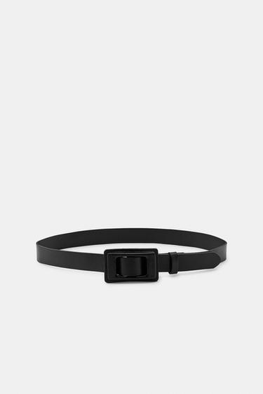 LEATHER BELT WITH LINED BUCKLE - Black by Zara - Image 0
