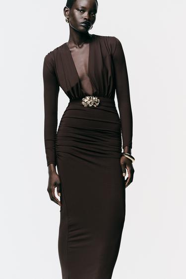 POLYAMIDE DRESS WITH HARDWARE BELT - Brown by Zara - Image 1