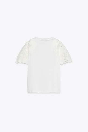 T-SHIRT MANCHES BRODÉES - Blanc de Zara - Image 5