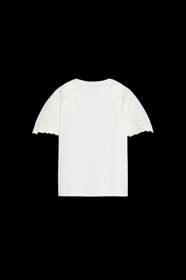 T-SHIRT MIT ÄRMELSTICKEREI - Weiß von Zara