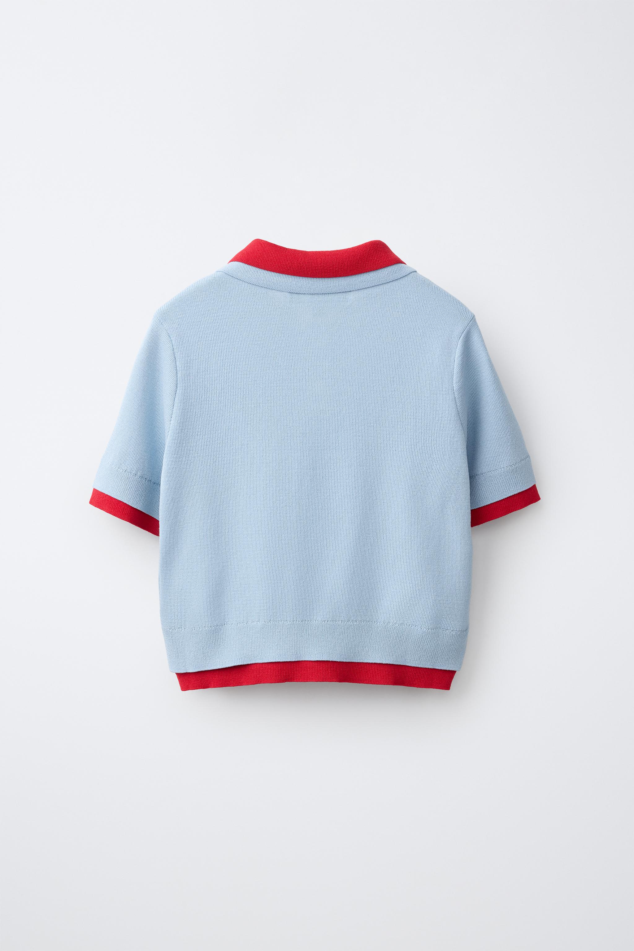DOUBLE COLLAR KNIT POLO — Sky blue