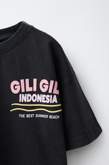 T-SHIRT EFFET DÉLAVÉ À INSCRIPTION - Gris anthracite de Zara - Image 2