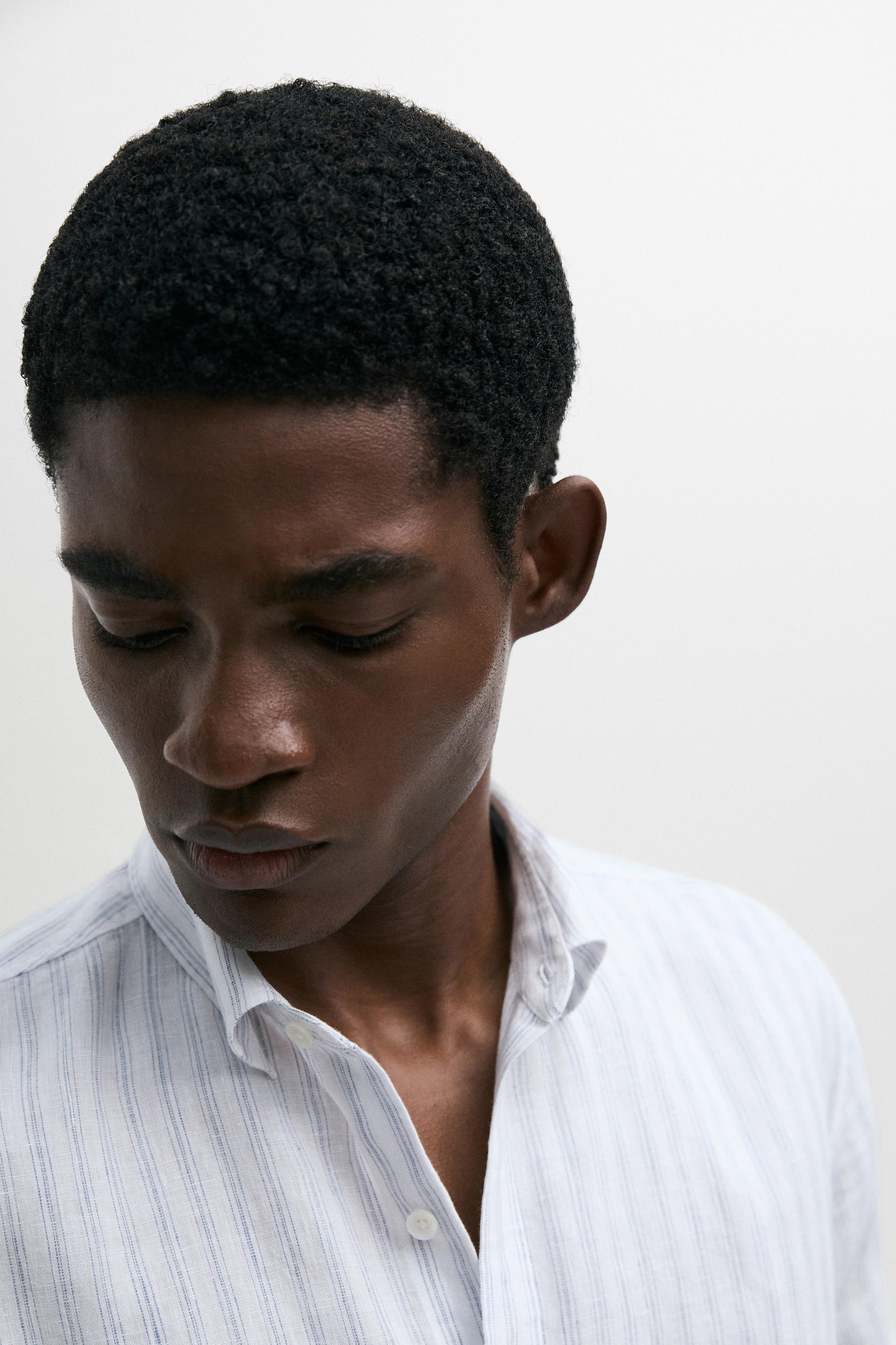 Extra-fine 100% linen striped shirt
