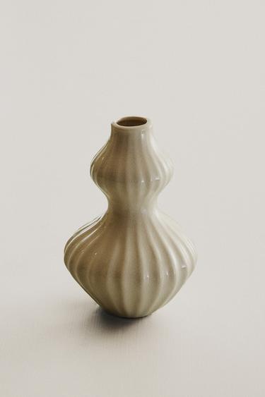 Zara SMALL STRIPED GLAZED CERAMIC VASE - Cream