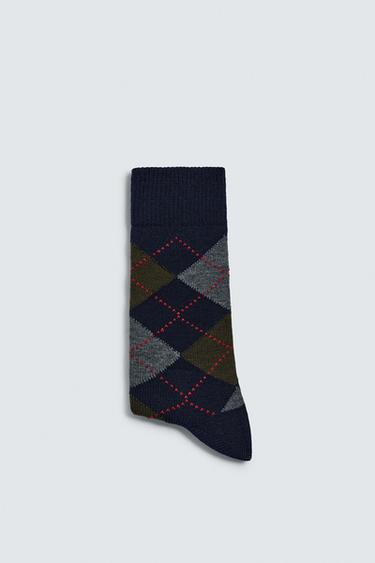 ARGYLE SOCKS WITH WOOL - Navy blue by Zara