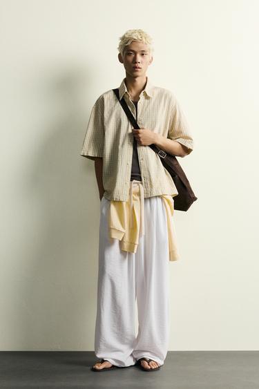 Zara KARIRANA BOXY FIT KOŠULJA – bela / zelena – Slika 0
