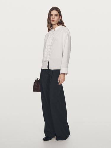 Zara Round-neck shirt with button details - Oyster-white