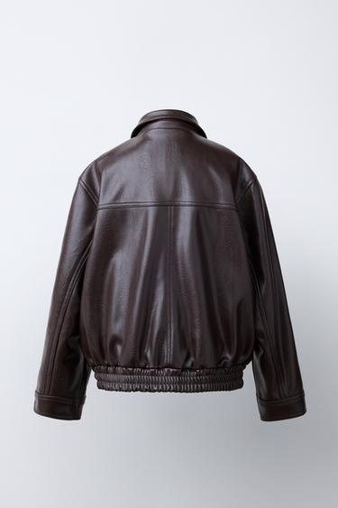 FAUX LEATHER JACKET WITH POCKETS - Brown by Zara - Image 3