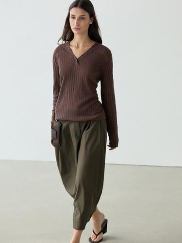 Zara 100% linen knit sweater with button details - Chocolate