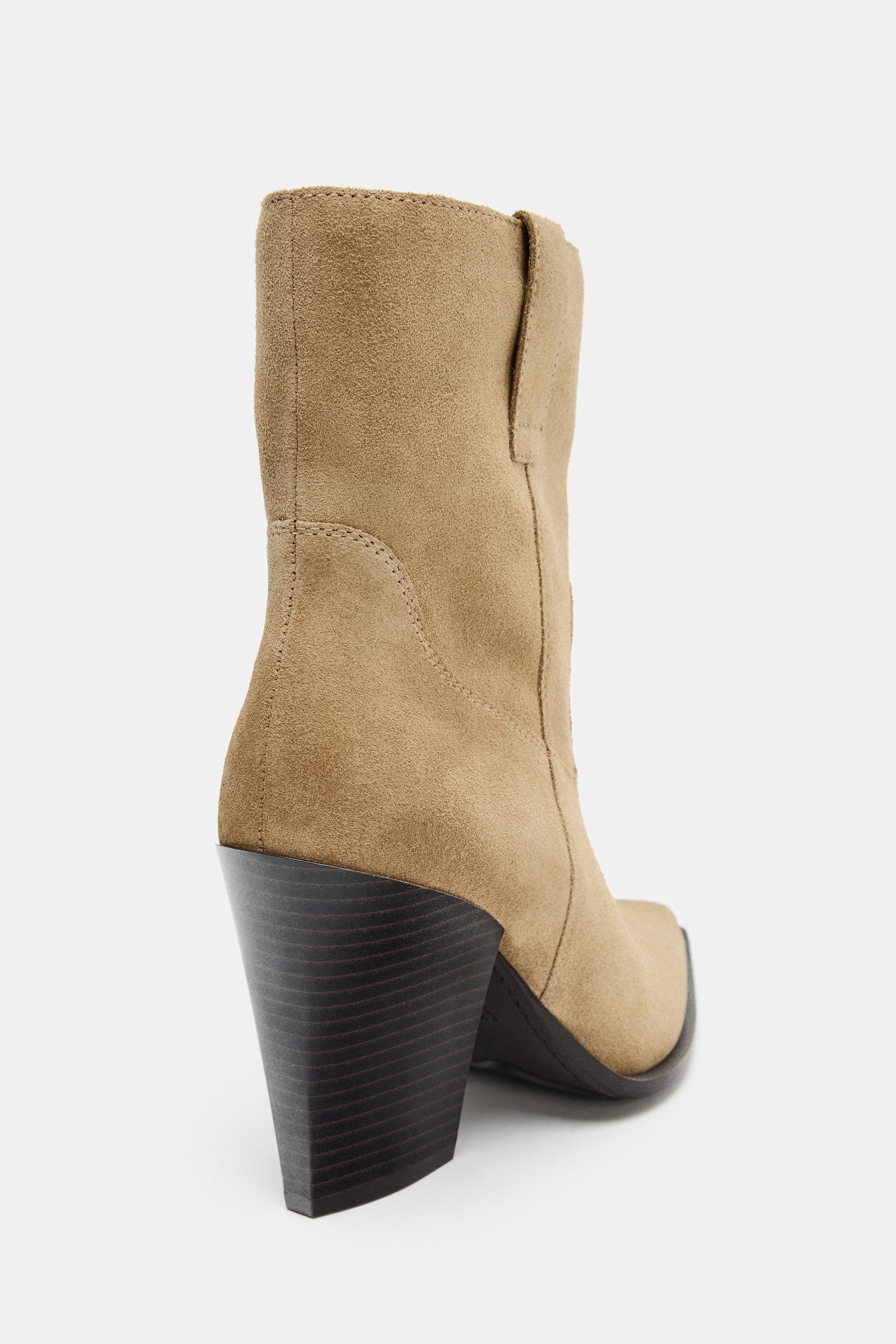 Женские ботинки Zara SUEDE COWBOY ANKLE BOOTS — фото 6