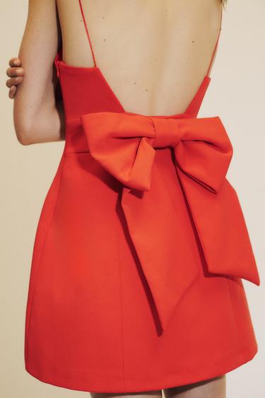 SHORT STRETCH DRESS WITH BOW - Red by Zara