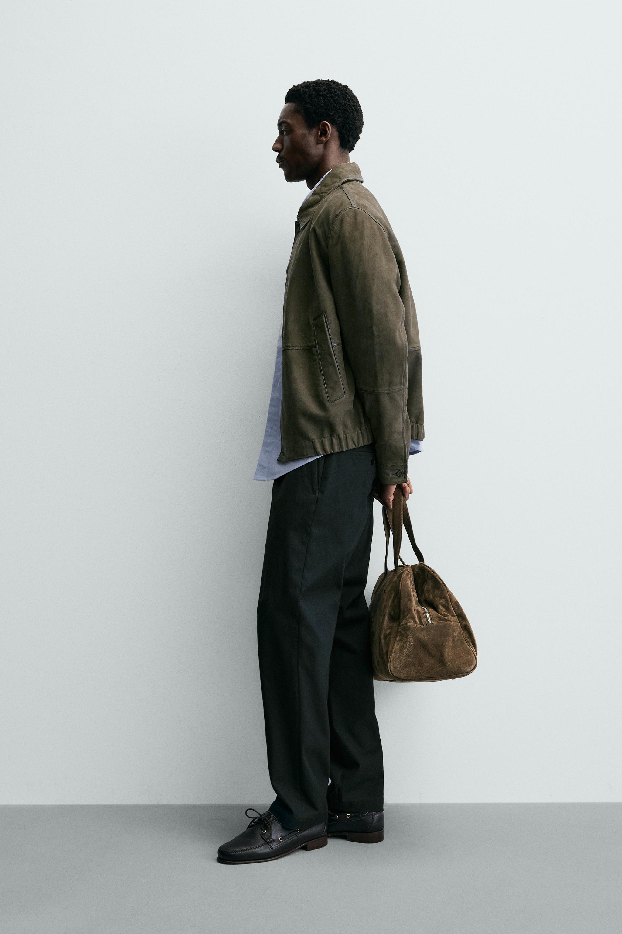 リラックスフィット スエードレザー ジャケット - グリーン | ZARA