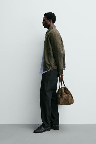 BLOUSON EN CUIR EFFET DAIM - Vert de Zara - Image 3