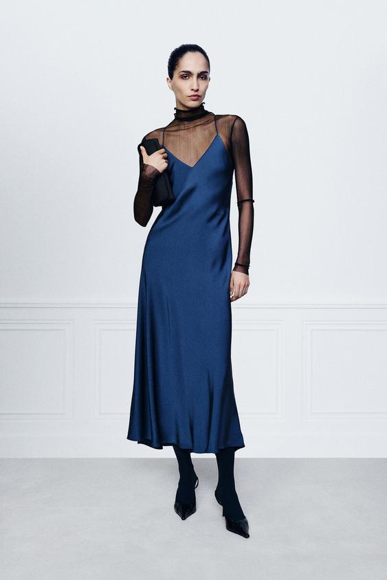 VESTIDO LENCERO SATINADO ZW COLLECTION - Azul / Gris de Zara - Imagen 0